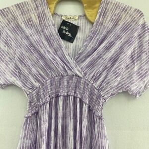 Vine & Love Lavender V-neck Blouse Smocked Waist Peplum L Boho Cottagecore